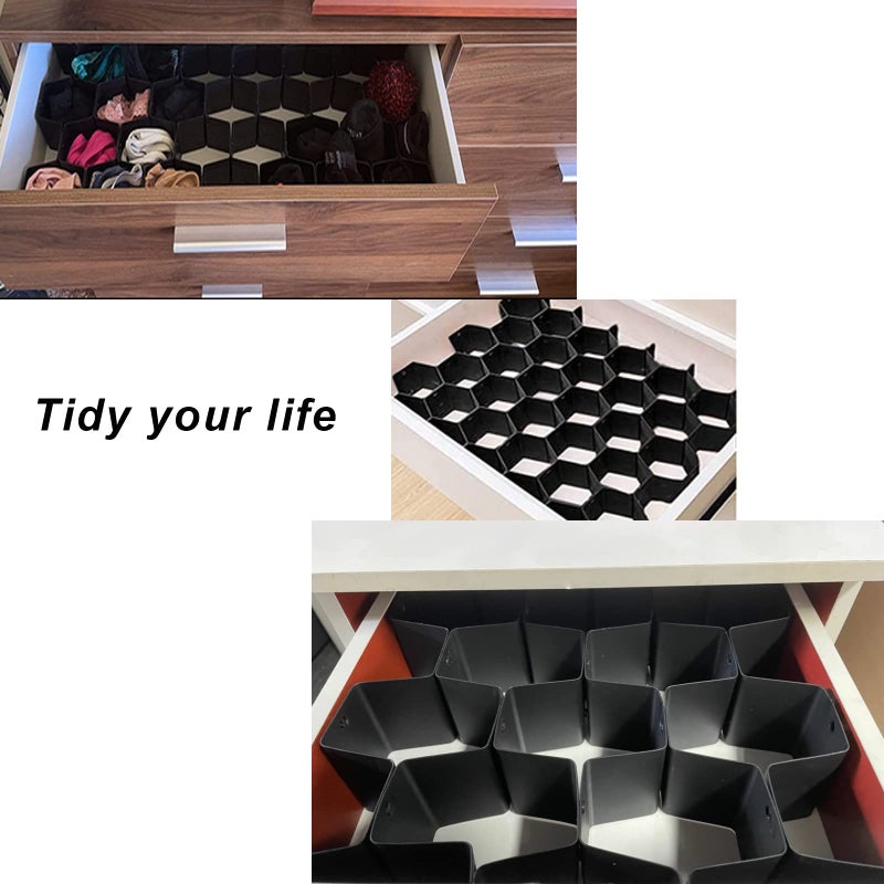 Onerbuy 8pcs DIY Honeycomb Closet Organizer Drawer Dividers Plastic Partition Cabinet Clapboard Storage Boxes for Underwear Socks Bras Ties Belts Scarves and Makeup(White) - Image 3